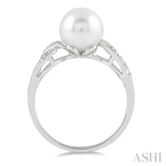 8x8 MM Round Cut Cultured Pearl and 1/20 Ctw Round Cut Diamond Ring in 14K White Gold