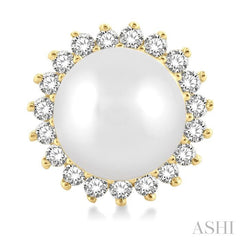 5.5 MM Round Shape Cultured Pearls and 1/6 Ctw Petite Sunflower Round Cut Diamond Fashion Stud Earring in 10K Yellow Gold
