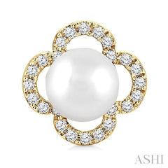 5 MM Cultured Pearl and 1/6 Ctw Round Cut Diamond Clover Petite Fashion Earrings in 10K Yellow Gold