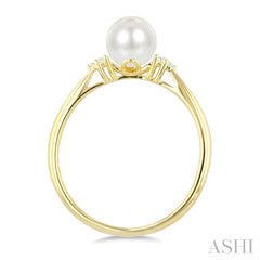 6 MM Cultured White Pearl and 1/20 Ctw Round Cut Diamond Fashion Ring in 10K Yellow Gold
