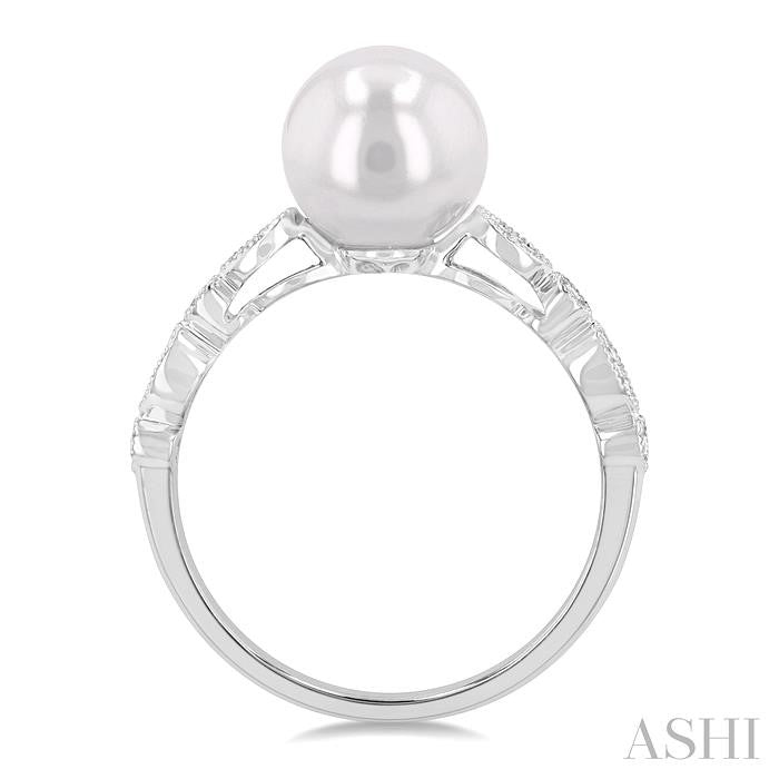 8 MM Cultured Pearl and 1/10 Ctw Round Cut Diamond Ring in 14K White Gold
