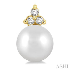 5.5 MM Round Shape Cultured Pearls and 1/20 Ctw Petite Round Cut Diamond Fashion Stud Earring in 10K Yellow Gold