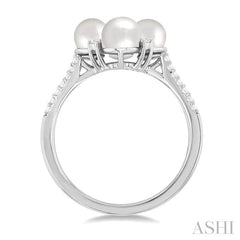 5x5 MM Round Shape Floral Cultured Pearls and 1/6 Ctw Round Cut Diamond Fashion Ring in 10K White Gold