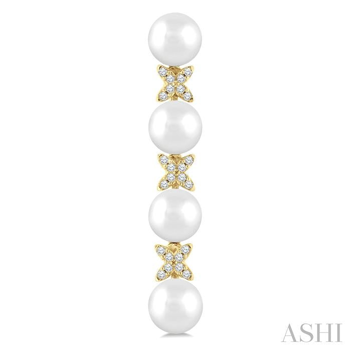 5 MM Cultured Pearl and 1/6 Ctw Round Cut Diamond Floral Fashion Earrings in 14K Yellow Gold