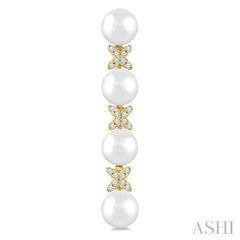 5 MM Cultured Pearl and 1/6 Ctw Round Cut Diamond Floral Fashion Earrings in 14K Yellow Gold