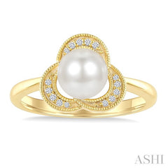 7 MM White Cultured Pearl and 1/20 Ctw Round Cut Diamond Fashion Ring in 10K Yellow Gold