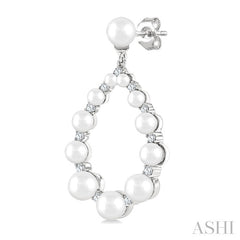 2 MM-4.5 MM Drop Tear Round Shape Cultured Pearls and 1/4 Ctw Round Cut Diamond Fashion Earring in 14K White Gold
