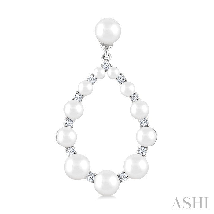 2 MM-4.5 MM Drop Tear Round Shape Cultured Pearls and 1/4 Ctw Round Cut Diamond Fashion Earring in 14K White Gold