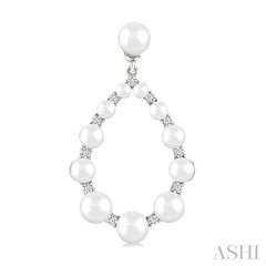2 MM-4.5 MM Drop Tear Round Shape Cultured Pearls and 1/4 Ctw Round Cut Diamond Fashion Earring in 14K White Gold