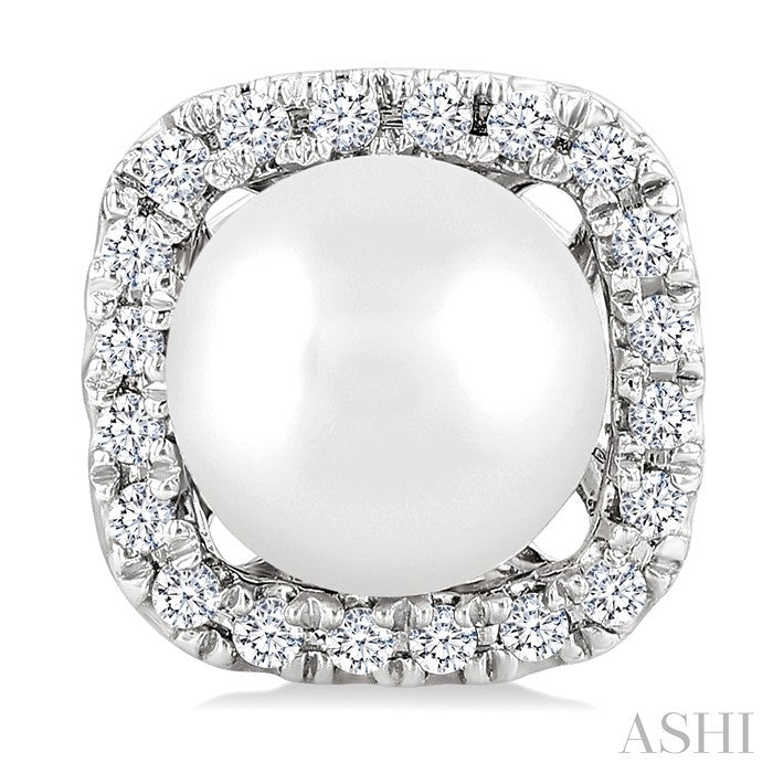 5 MM Cushion-Shaped Cultured Pearl and 1/8 Ctw Petite Round Cut Diamond Halo Stud Earring in 10K White Gold