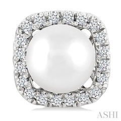 5 MM Cushion-Shaped Cultured Pearl and 1/8 Ctw Petite Round Cut Diamond Halo Stud Earring in 10K White Gold
