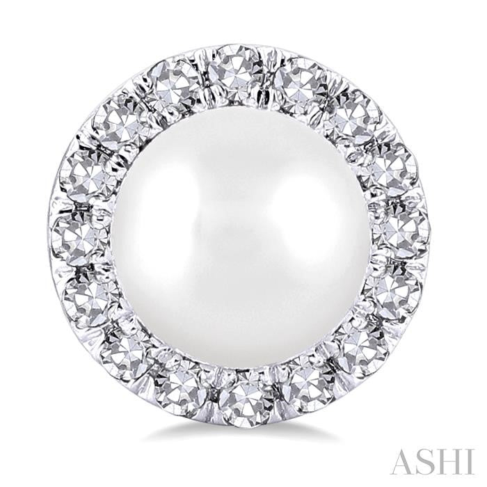 4.5 MM White Cultured Pearl and 1/8 Ctw Round Cut Diamond Halo Stud Earrings in 10K White Gold