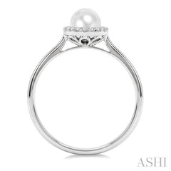 5 MM White Cultured Pearl and 1/20 Ctw Round Cut Diamond Halo Ring in 14K White Gold