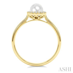 5 MM White Pearl and 1/20 Ctw Round Cut Diamond Halo Ring in 14K Yellow Gold