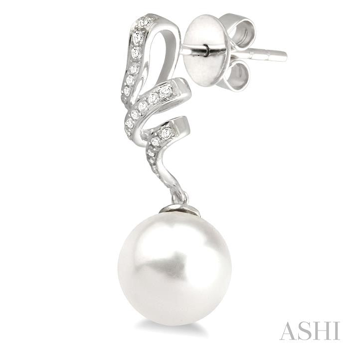 9 MM Cultured Pearls and 1/5 Ctw Round Cut Diamond Earrings in 14K White Gold