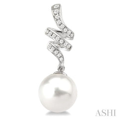 9 MM Cultured Pearls and 1/5 Ctw Round Cut Diamond Earrings in 14K White Gold