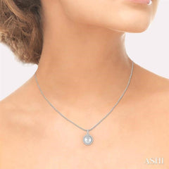 9 MM Cultured Pearl and 1/3 Ctw Round Cut Diamond Pendant in 14K White Gold with Chain