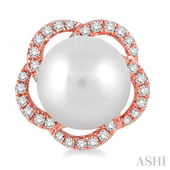 7 MM Cultured Pearls and 1/5 Ctw Round Cut Diamond Earrings in 14K Rose Gold
