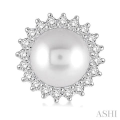 7x7 MM Round Shape Cultured Pearls and 1/4 Ctw Round Cut Diamond Earrings in 14K White Gold