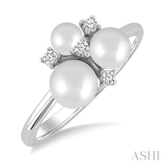 4MM,5MM & 6MM Cultured Pearl and 1/10 Ctw Round Cut Diamond Trio Fashion Ring in 10K White Gold