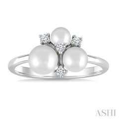4MM,5MM & 6MM Cultured Pearl and 1/10 Ctw Round Cut Diamond Trio Fashion Ring in 10K White Gold
