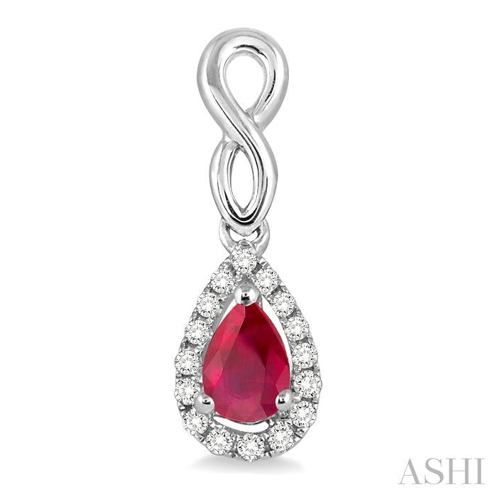 5x3 MM Pear Shape Ruby and 1/6 Ctw Round Cut Diamond Earrings in 14K White Gold