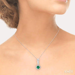 4x4 MM Cushion Shape Emerald and 1/10 Ctw Round Cut Diamond Pendant in 14K White Gold with Chain