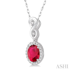 6x4 MM Oval Cut Ruby and 1/10 Ctw Round Cut Diamond Pendant in 10K White Gold with Chain