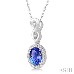 6x4 MM Oval Cut Tanzanite and 1/10 Ctw Round Cut Diamond Pendant in 10K White Gold with Chain