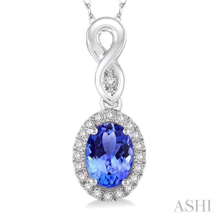 6x4 MM Oval Cut Tanzanite and 1/10 Ctw Round Cut Diamond Pendant in 10K White Gold with Chain