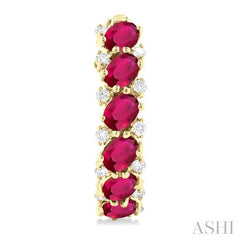 4X3 MM Oval Cut Ruby and 1/4 Ctw Round Cut Diamond Precious Hoop Earring in 14K Yellow Gold