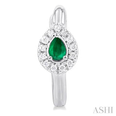 4X3 MM Pear Cut Emerald and 1/10 Ctw Petite Round Cut Halo Diamond Fashion Huggies in 10K White Gold