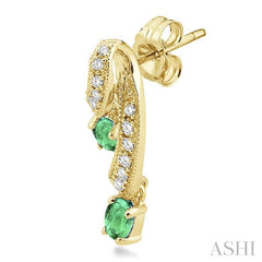 4x3 MM Oval Cut Emerald and 1/5 Ctw Round Cut Diamond Precious Earrings in 14K Yellow Gold