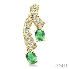 4x3 MM Oval Cut Emerald and 1/5 Ctw Round Cut Diamond Precious Earrings in 14K Yellow Gold