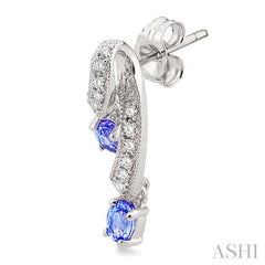 4x3 MM Oval Cut Tanzanite and 1/5 Ctw Round Cut Diamond Precious Earrings in 14K White Gold