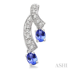 4x3 MM Oval Cut Tanzanite and 1/5 Ctw Round Cut Diamond Precious Earrings in 14K White Gold