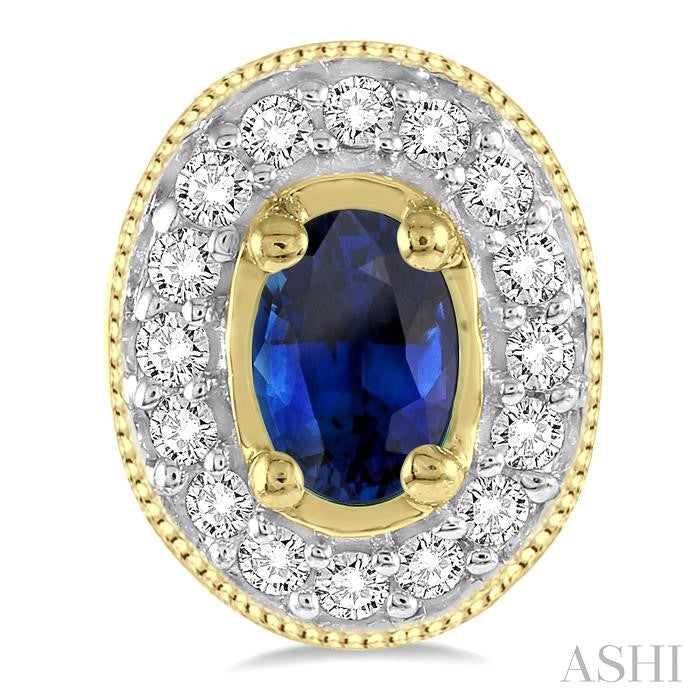 5x3 MM Oval Cut Sapphire and 1/4 Ctw Round Cut Diamond Earrings in 14K Yellow Gold
