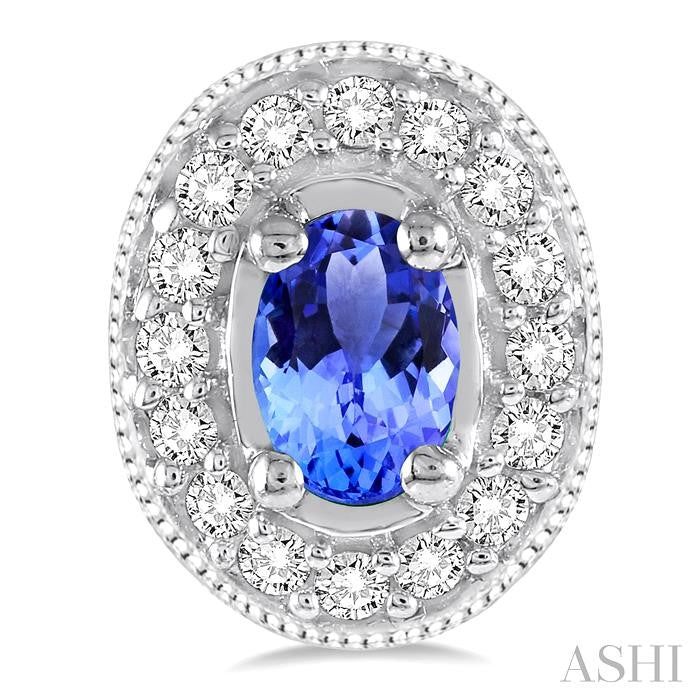 5x3 MM Oval Cut Tanzanite and 1/4 Ctw Round Cut Diamond Earrings in 14K White Gold