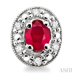4x3 MM Oval Shaped Ruby and 1/10 Ctw Round Cut Diamond Earrings in 14K White Gold