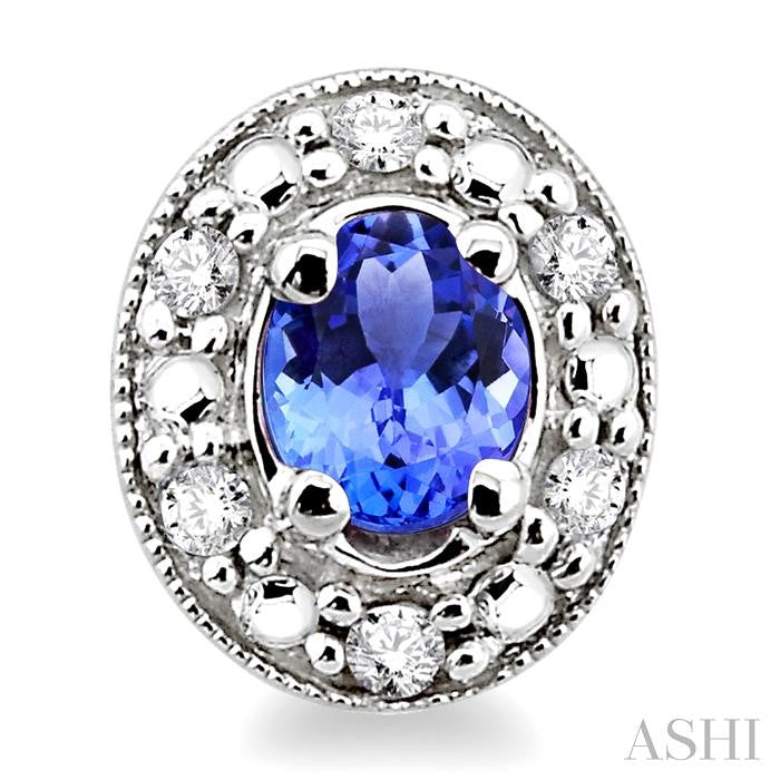 4x3 MM Oval Shaped Tanzanite and 1/10 Ctw Round Cut Diamond Earrings in 14K White Gold