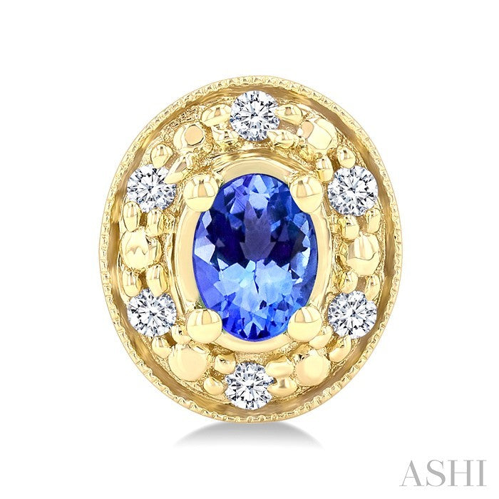 4x3 MM Oval Shaped Tanzanite and 1/10 Ctw Round Cut Diamond Earrings in 14K Yellow Gold