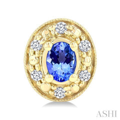 4x3 MM Oval Shaped Tanzanite and 1/10 Ctw Round Cut Diamond Earrings in 14K Yellow Gold
