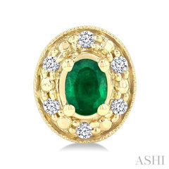 4x3 MM Oval Shaped Emerald and 1/10 Ctw Round Cut Diamond Earrings in 10K Yellow Gold