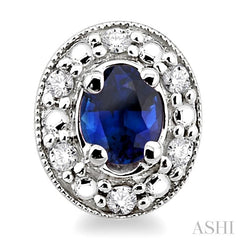 4x3 MM Oval Shaped Sapphire and 1/10 Ctw Round Cut Diamond Earrings in 10K White Gold