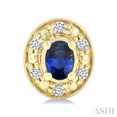 4x3 MM Oval Shaped Sapphire and 1/10 Ctw Round Cut Diamond Earrings in 10K Yellow Gold
