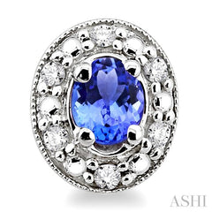 4x3 MM Oval Shaped Tanzanite and 1/10 Ctw Round Cut Diamond Earrings in 10K White Gold