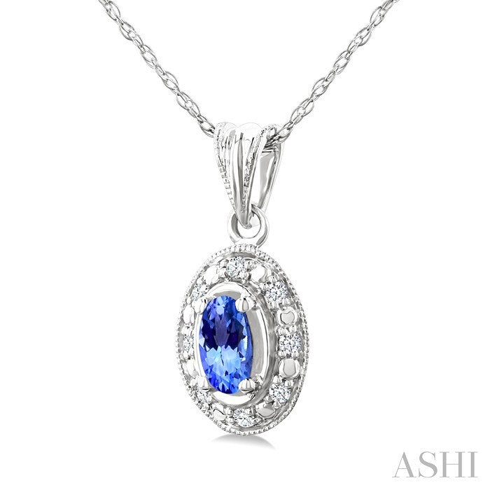 5x3 MM Oval Shape Tanzanite and 1/20 Ctw Round Cut Diamond Pendant in 10K White Gold with Chain