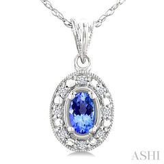 5x3 MM Oval Shape Tanzanite and 1/20 Ctw Round Cut Diamond Pendant in 10K White Gold with Chain