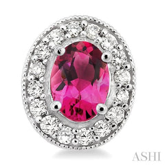 7x5 MM Oval Cut Pink Tourmaline and 3/8 Ctw Round Cut Diamond Earrings in 14K White Gold