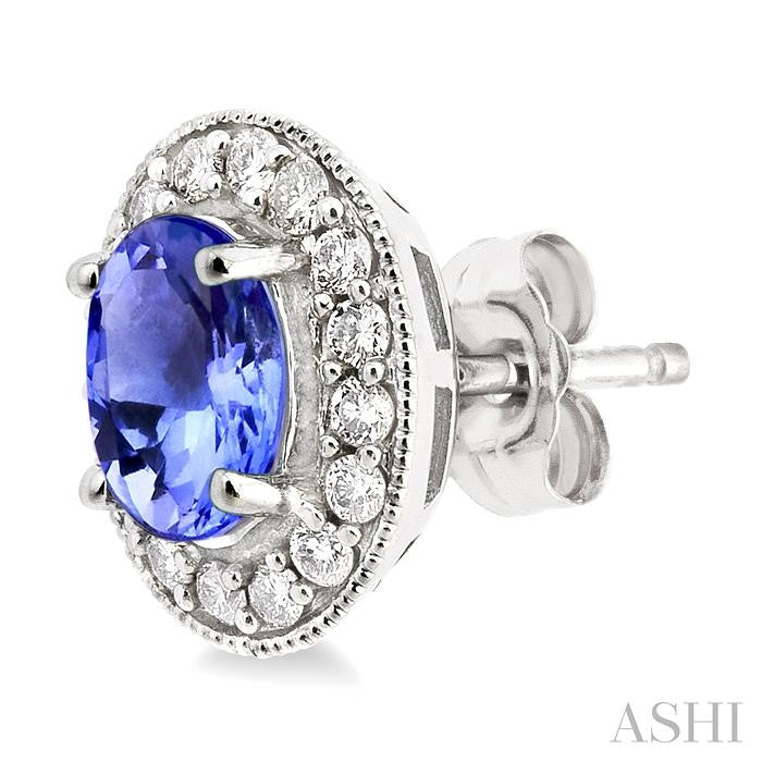 7x5 MM Oval Cut Tanzanite and 3/8 Ctw Round Cut Diamond Earrings in 14K White Gold